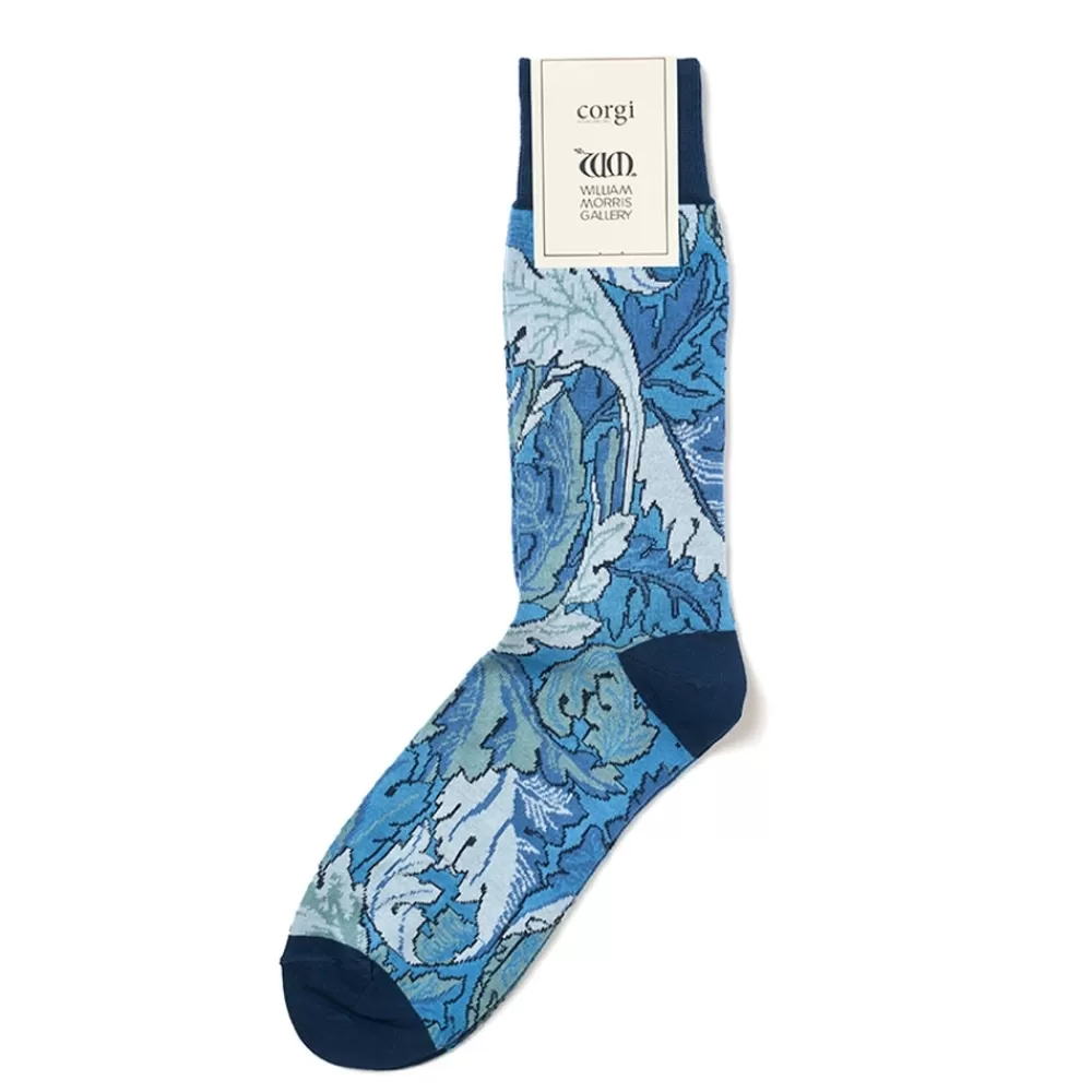 Corgi Socks | William Morris Gallery Mens Blue Leaves Cotton Socks