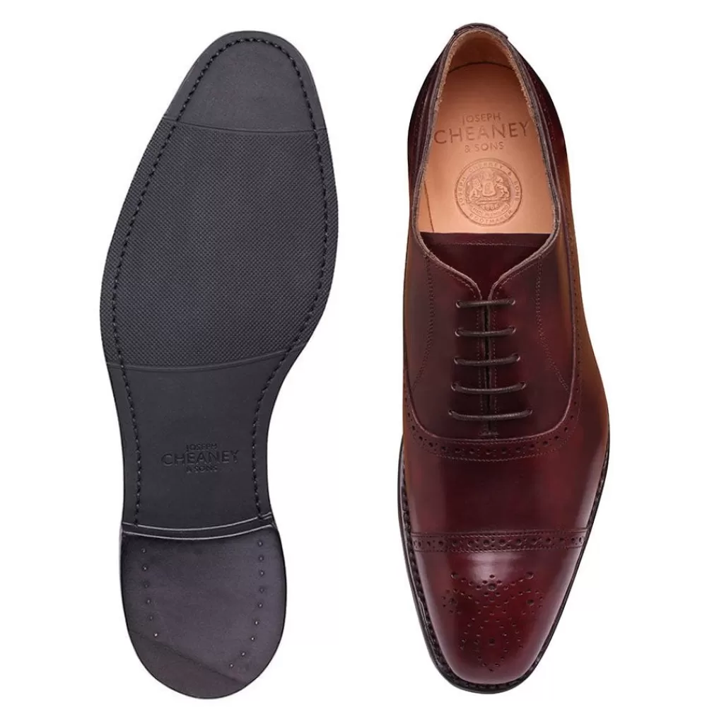 Cheaney Oxfords | Winchester D Capped Oxford In Burgundy Museum Calf Leather