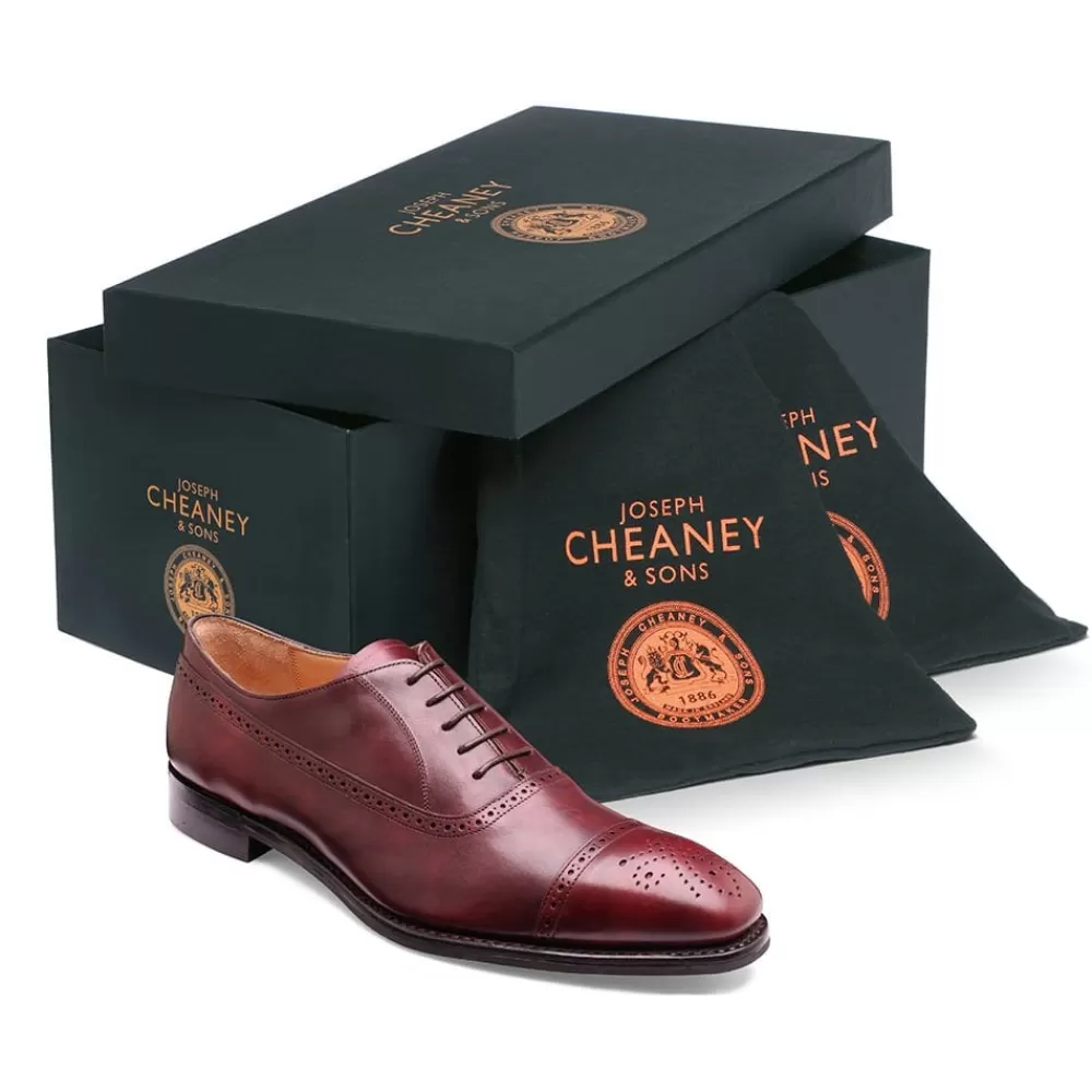 Cheaney Oxfords | Winchester D Capped Oxford In Burgundy Museum Calf Leather